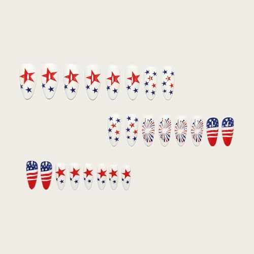 Independence Day Press on Nails Medium Almond American Flag Design