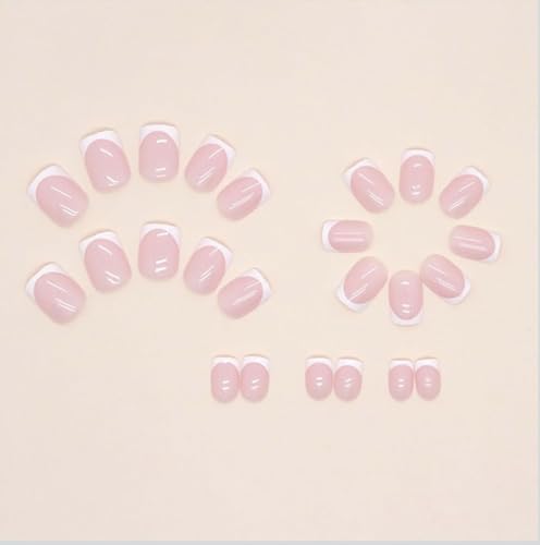 Short Square French Tip Press On Nails - Glossy Pink 24Pcs Set