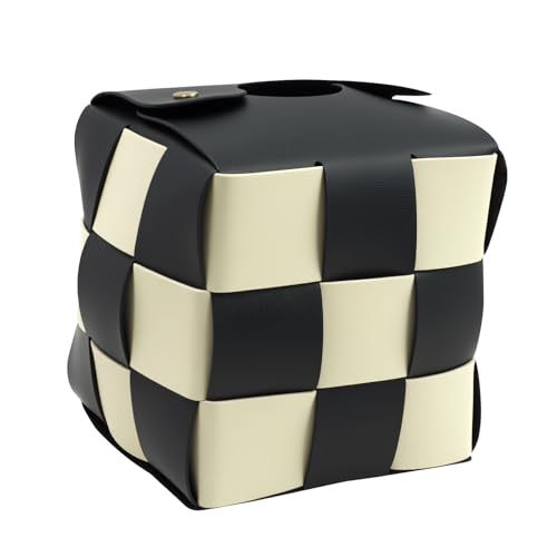 Modern PU Leather Checkered Tissue Box Cover with Metal Buckle