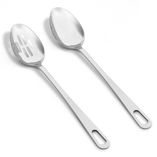Abodpove Stainless Steel Cooking Spoon Set - 2pc Serving & Slotted Spoons