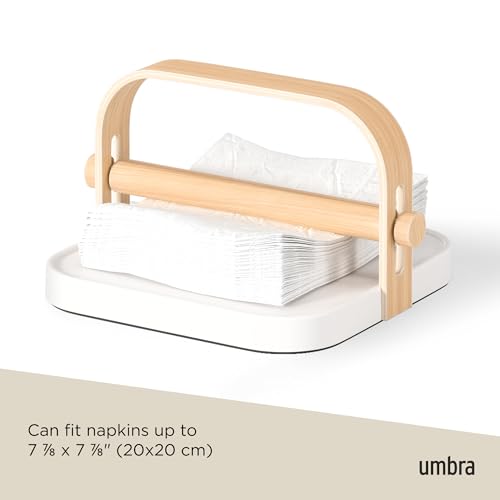 Umbra Bellwood Napkin Holder with Weight and Carrying Handle, White/Natural