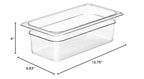 Cambro 1/3 GN Food Pan, 4" Deep, 6/PK, Clear, 34CW-135, White