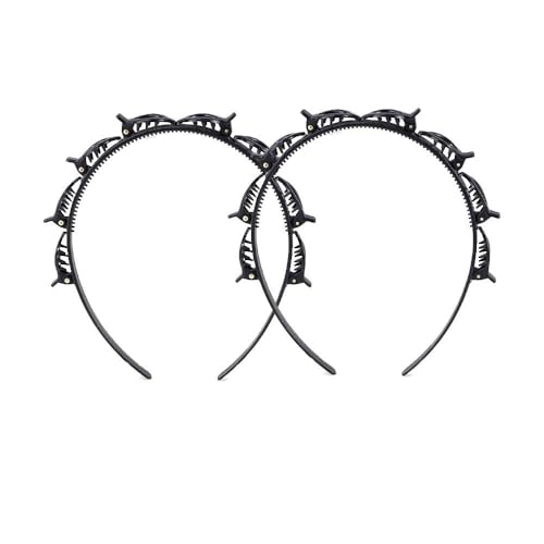 WaigN Double Layer Twist Plait Headband with Clips - 2Pcs Black