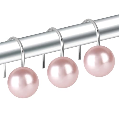 Pink Pearl Shower Curtain Hooks 12PCS Stainless Steel Anti-Rust Bathroom Decor