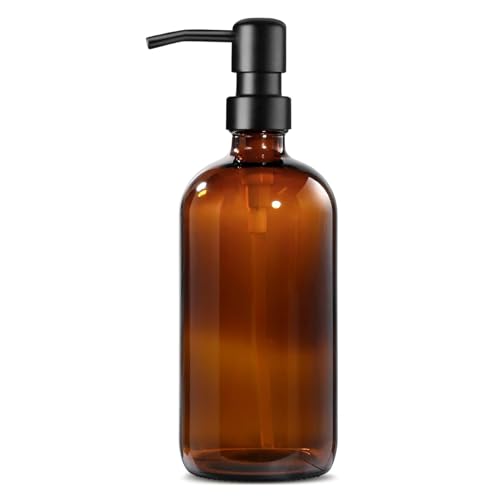 GMISUN 17oz Amber Glass Soap Dispenser with Black Rustproof Stainless Pump