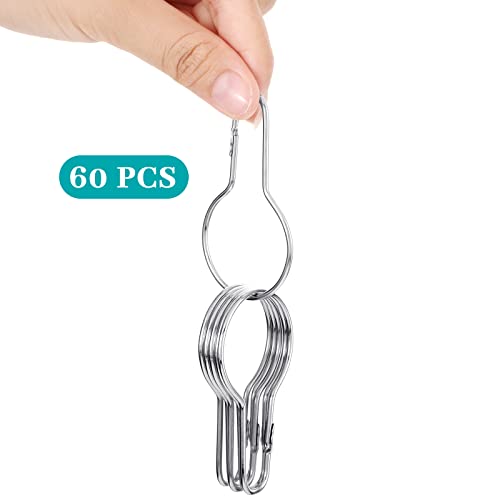 Queekay 60 Pcs Reusable Silver Shower Curtain Hooks - Gourd Design