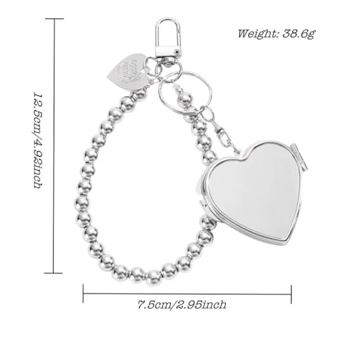 Heart-Shaped Metal Keychain with Portable Folding Mirror