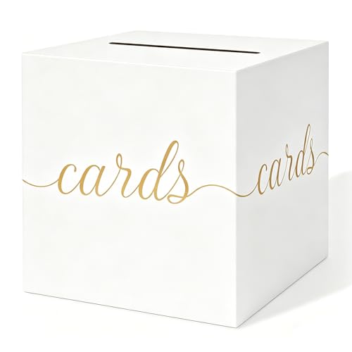 Elegant White and Gold Wedding Card Box with Foil Accents