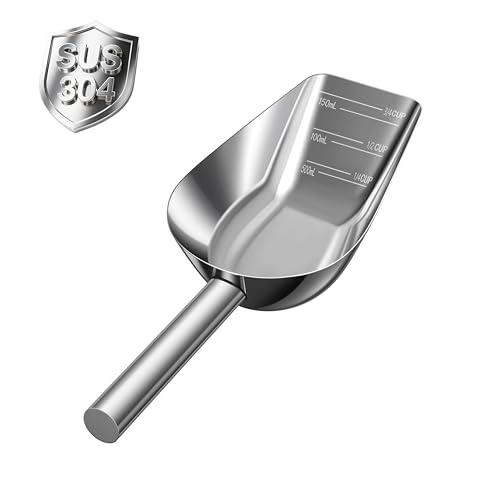 304 Stainless Steel Pet Food Measuring Scoop - 1 Cup with Long Handle