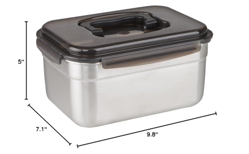 STENCOC Stainless Steel BPA Free Rectangular Leakproof Airtight Kimchi/Pickle/Food Storage Container Saver (3.6L / 122oz / 9.8") One Handle Half-Transparent Lid Stackable