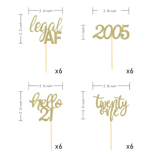 Gold 21st Birthday Cupcake Toppers - 24 Pcs Glitter Decor
