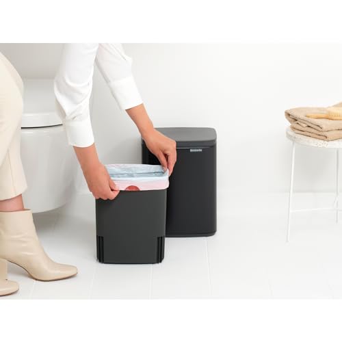 Brabantia Bo Small Lift-Open Trash Can | 1.8 Gal / 7L | Matt Black | Wall-Mountable/Free Standing Bedroom, Bathroom, Nursery Trash Can, Removable Inner Bucket, Non-Slip Base | +Trash Bags