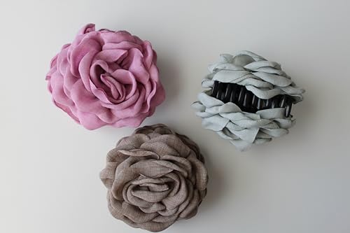 Rose Flower Hair Claw Clip 9cm Taupe for Thick and Thin Hair