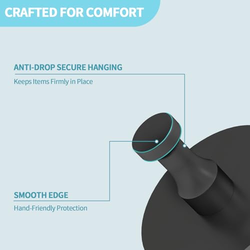STWWO Adhesive Hooks for Walls, Heavy Duty Aluminum Towel Hooks - 4 Pack Black