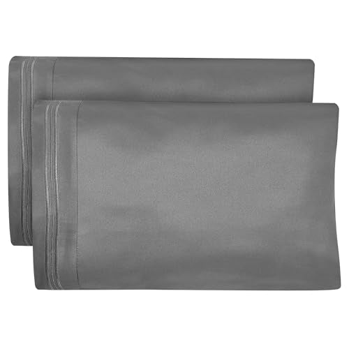 DreamCare Queen Pillow Cases Set of 2 - Grey Microfiber Envelope Closure