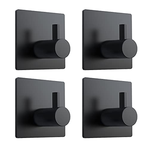 VIS'V Black Adhesive Towel Hooks - 4 Durable Wall Hooks