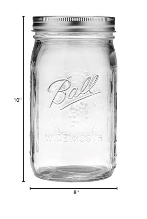 Ball Wide Mouth Glass Mason Jars with Lids and Bands, Used for Canning, Pickling, Juice, Jam, Jelly, Quart Size 32 Ounce (Pack of 8)