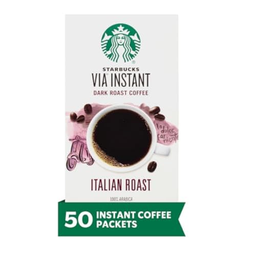 Starbucks VIA Instant Italian Roast Coffee - Dark Roast, 50 Packets, 0.11 oz Each