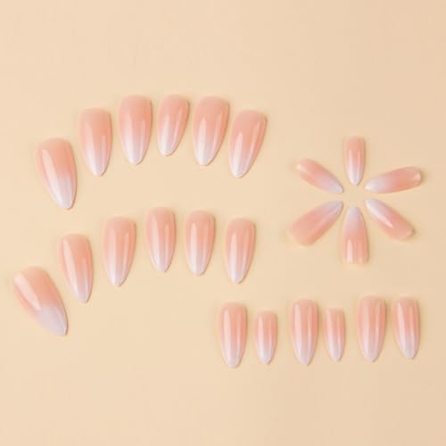 Medium Almond Press On Nails Nude Gradient French Tip False Nails