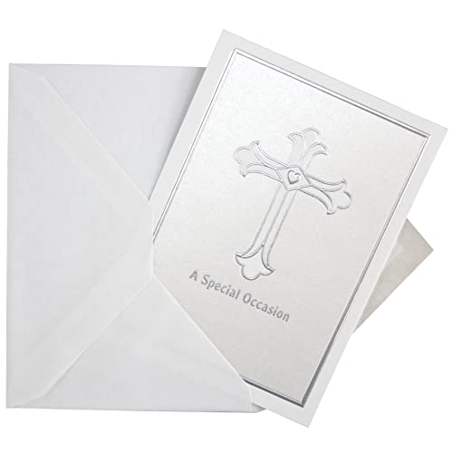 Iconikal 20-Pack Baptism & Christening Invitations with Silver Cross