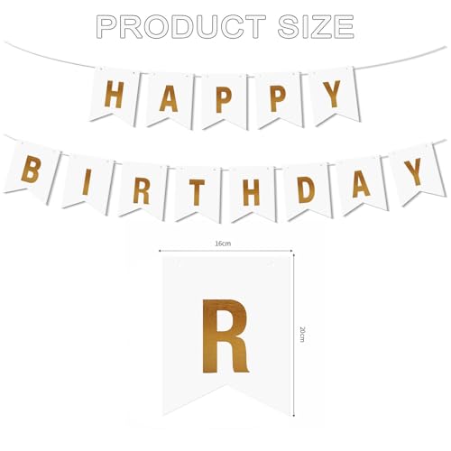 Elegant White Gold Happy Birthday Banner - Reusable Party Decor