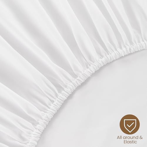 Queen Fitted Sheet - Soft & Cooling White Microfiber, 16" Deep Pocket