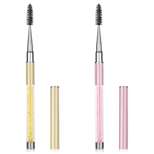 2 PCS Eyebrow Brush with Cap and Spoolie for Travel - Light Pink & Gold