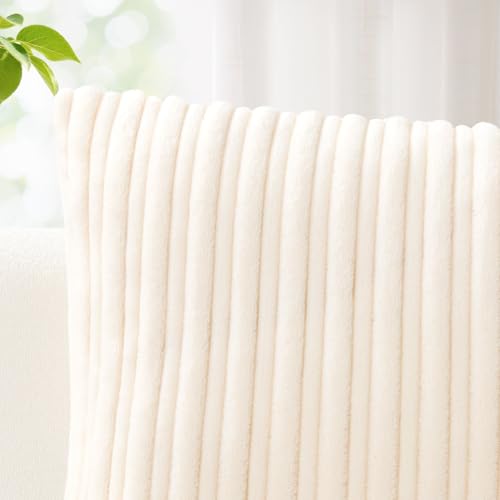 Kevin Textile Striped Corduroy Pillow Covers, 12”x20” - 2 Pack, Cream White