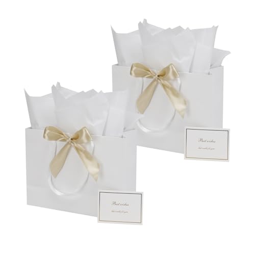 Papertide Large Gift Bag Set with Tissue Paper & Ribbon - 13x5x10 Inch