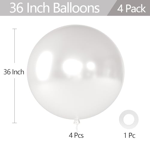 KALOR 36-Inch Giant Latex Balloons, Pearl White Jumbo Balloons - 4 Pack