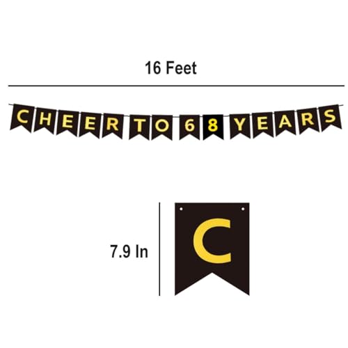 Cheers to 68 Years Banner - Black Gold Pre-Strung Decoration