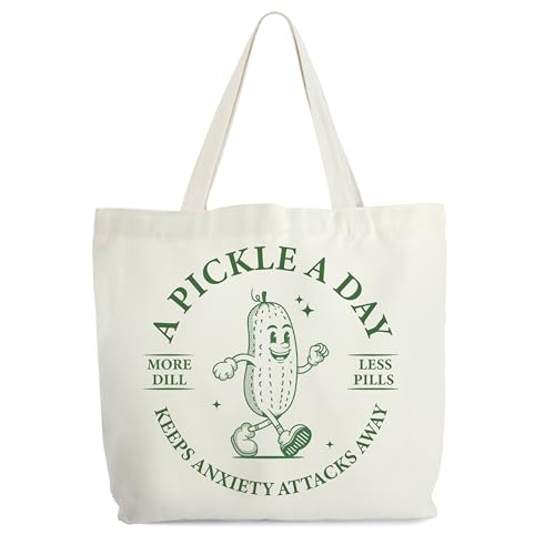 Pickle Tote Bag for Women - Sturdy Canvas Farmers Market Bag