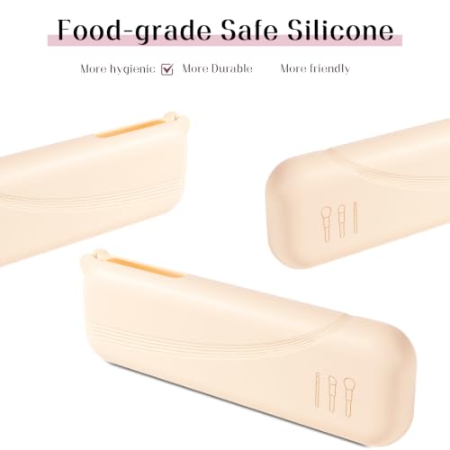 Silicone Makeup Brush Holder Travel Case - Beige Semi-Open Snap Design
