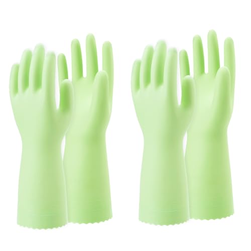 SHOWA 111 Large Skin-Friendly Dishwashing Gloves - Latex-Free PVC, Green, 2 Pack