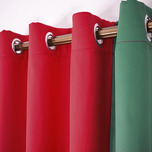 Christmas Decorative Curtains Set of 2 - 50W x 96L Semi-Blackout Red & Green