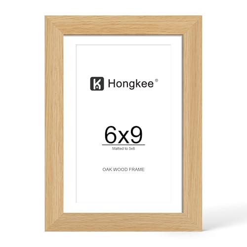 Hongkee 6x9 Picture Frame, Natural Oak Wood with Tempered Glass Front