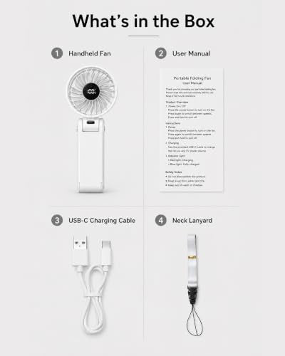 Portable Handheld Fan, USB Rechargeable Foldable Desk Fan with 5 Speeds