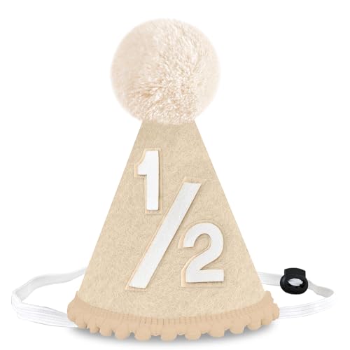 Beige Adjustable Birthday Hat for Kids - PUGPIU 1/2 Decorations