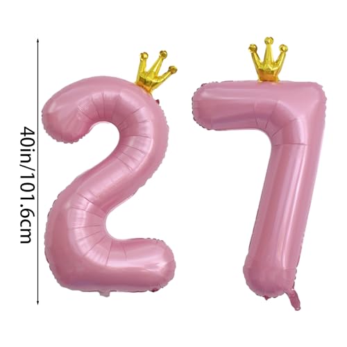 40 Inch Baby Pink Crown Number 27 Balloon Set for Celebrations