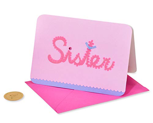 Papyrus Birthday Card for Sister - Handcrafted with Embroidery & Gem