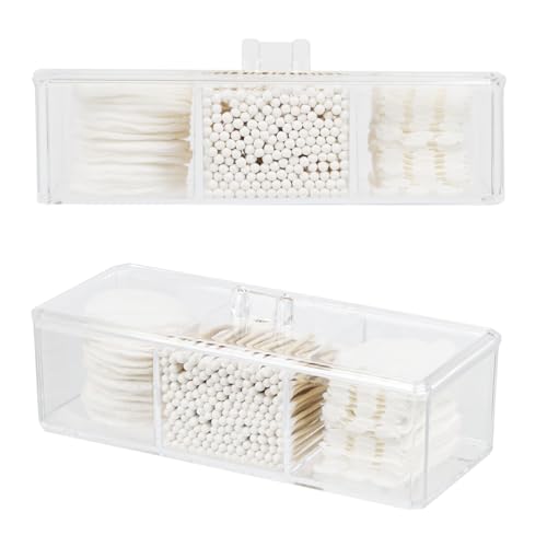Clear Acrylic Makeup Organizer with Lid - 3-Compartment Vanity Storage