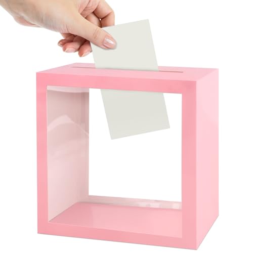 Abilat Pink Card Box with Clear Window for Wedding Reception and Parties