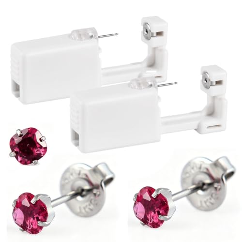 Disposable Sterile Ear Piercing Unit Kit with Ruby Zircon Studs