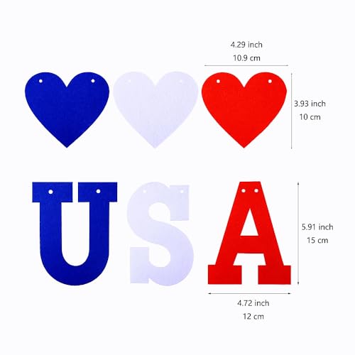 2-Pack Felt Heart USA Banner Garland for 4th of July Decorations