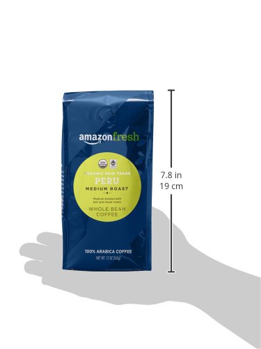 Amazon Fresh Organic Peru Whole Bean Coffee, Medium Roast, 12 Oz (Pack of 3)