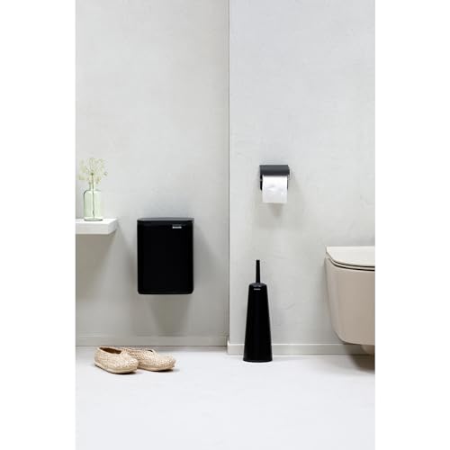 Brabantia Bo Small Lift-Open Trash Can | 1.8 Gal / 7L | Matt Black | Wall-Mountable/Free Standing Bedroom, Bathroom, Nursery Trash Can, Removable Inner Bucket, Non-Slip Base | +Trash Bags