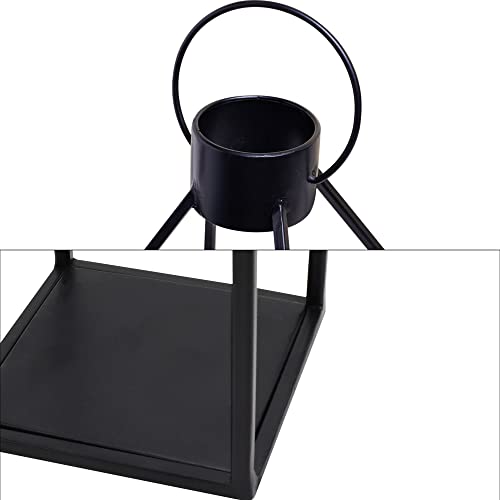 15-Inch and 12-Inch Black Metal Lanterns with Flickering LED Candles - Farmhouse Decor Set