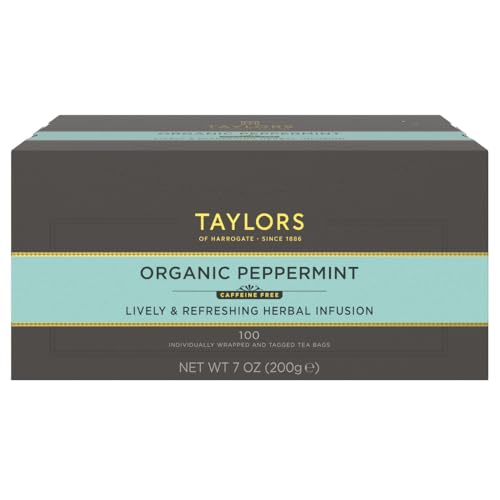 Taylors of Harrogate Organic Peppermint Herbal Tea, 100 Individually Wrapped Bags