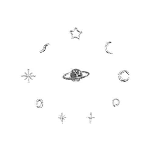 50pcs 3D Metal Punk Nail Art Studs Silver Alloy Star Planet Charms