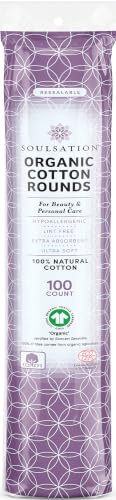 SoulSation Organic Cotton Rounds 100 Count - Lint-Free Makeup Remover Pads